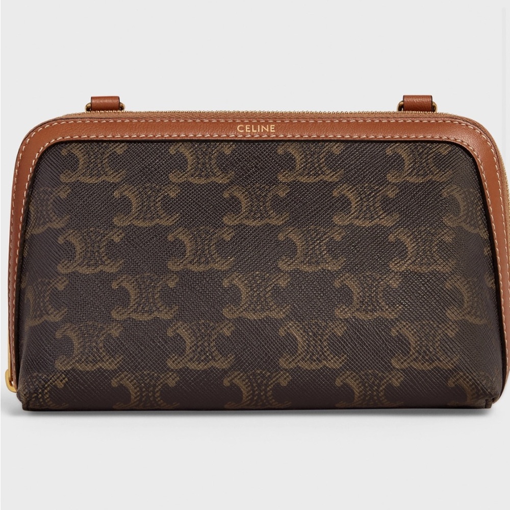 CELINE CLUTCH WITH CHAIN IN TRIOMPHE CANVAS AND LAMBSKIN